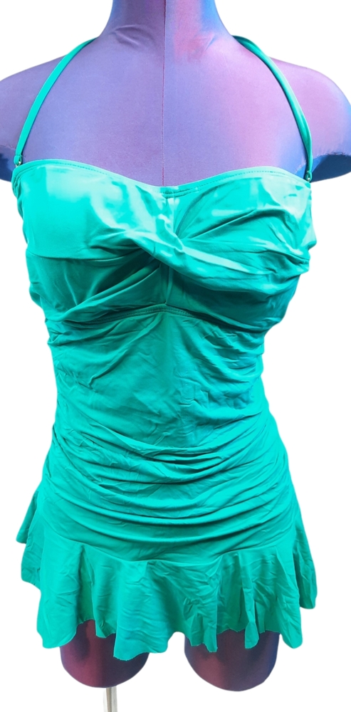 Lauren Ralph Lauren Twist Shirred Bandeau Skirted One Piece Swimsuit Seafoam 16